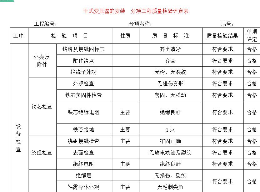 干式變壓器安裝評(píng)定表